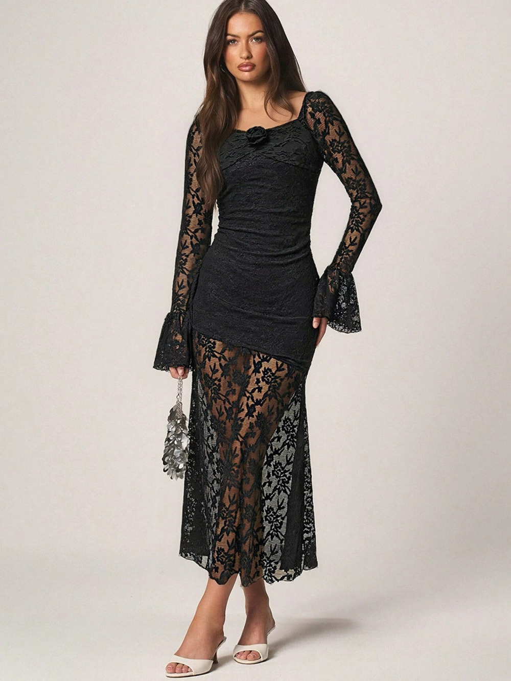 ZARA Womens Sexy Lace Long Sleeve Slim Fit Bodycon Dress Spring Summer